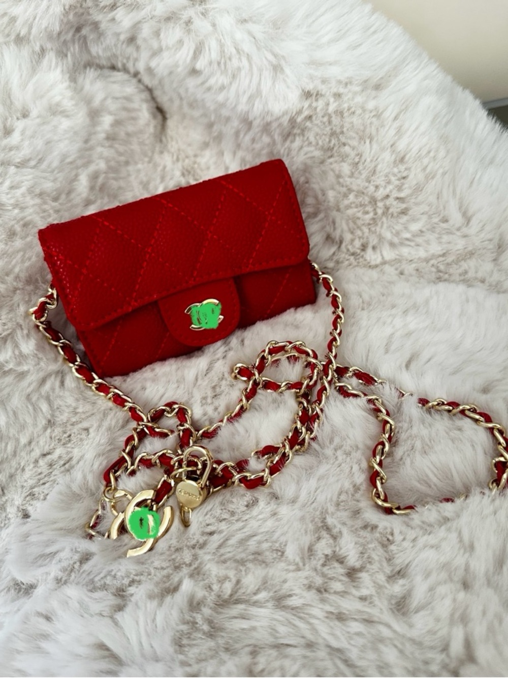 Red Quilted Chain Shoulder Bag, WOC Wallet On Chain, Card Holder, Mini Wallet